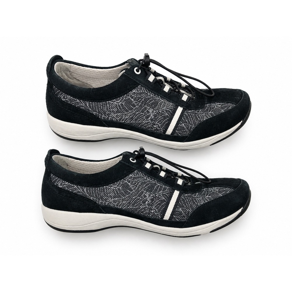 Dansko Elise Black Suede Metallic Leather Bungee Lace Walking Shoes Womens 40 - Picture 2 of 5